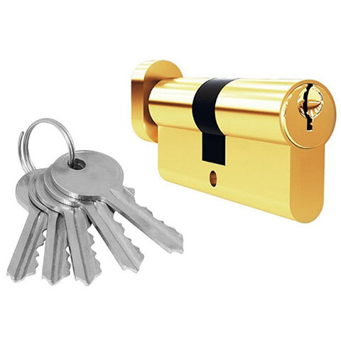 Цилиндр ключ/фиксатор 60мм, 5 ключей (золото) «MODENO» PB